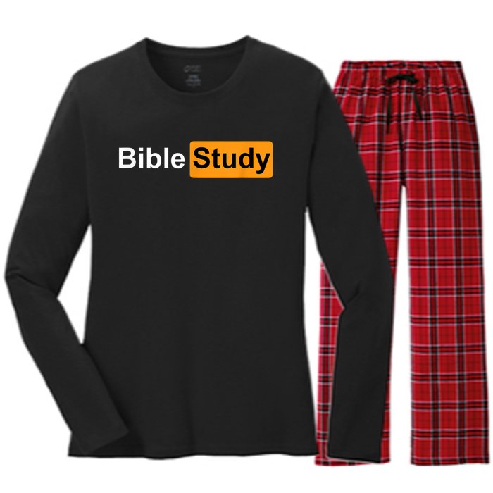 Bible Study Hub Logo Funny Sarcastic Adult Humor Women's Long Sleeve Flannel Pajama Set 