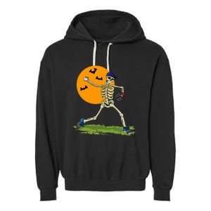 Baseball Skeleton Halloween Baseball Garment-Dyed Fleece Hoodie