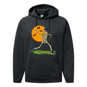 Baseball Skeleton Halloween Baseball Performance Fleece Hoodie