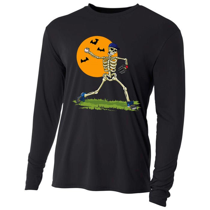 Baseball Skeleton Halloween Baseball Cooling Performance Long Sleeve Crew