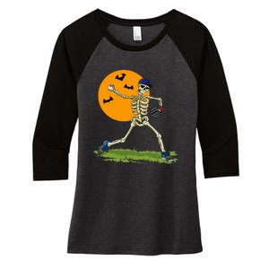 Baseball Skeleton Halloween Baseball Women's Tri-Blend 3/4-Sleeve Raglan Shirt