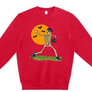 Baseball Skeleton Halloween Baseball Premium Crewneck Sweatshirt