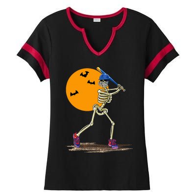 Baseball Skeleton Halloween Baseball Ladies Halftime Notch Neck Tee