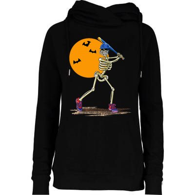 Baseball Skeleton Halloween Baseball Womens Funnel Neck Pullover Hood