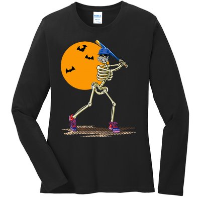 Baseball Skeleton Halloween Baseball Ladies Long Sleeve Shirt