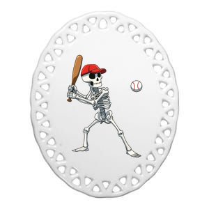 Baseball Skeleton Halloween Skeleton Playing Baseball Ceramic Oval Ornament