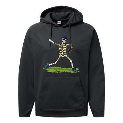 Baseball Skeleton Halloween Baseball Halloween Performance Fleece Hoodie