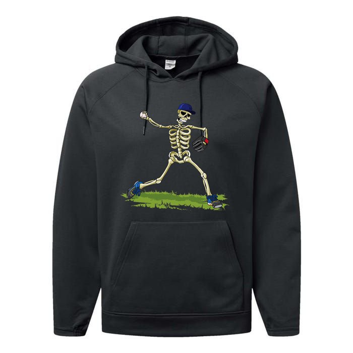 Baseball Skeleton Halloween Baseball Halloween Performance Fleece Hoodie