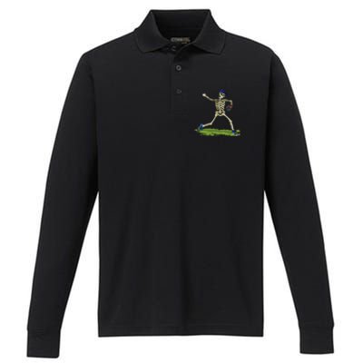 Baseball Skeleton Halloween Baseball Halloween Performance Long Sleeve Polo