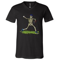 Baseball Skeleton Halloween Baseball Halloween V-Neck T-Shirt