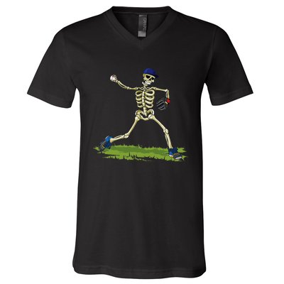 Baseball Skeleton Halloween Baseball Halloween V-Neck T-Shirt