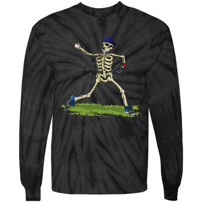 Baseball Skeleton Halloween Baseball Halloween Tie-Dye Long Sleeve Shirt