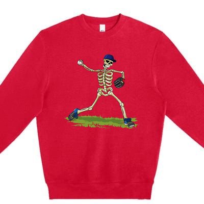 Baseball Skeleton Halloween Baseball Halloween Premium Crewneck Sweatshirt