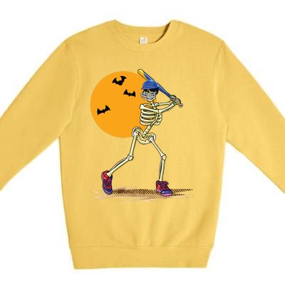 Baseball Skeleton Halloween Boy Baseball Halloween Premium Crewneck Sweatshirt