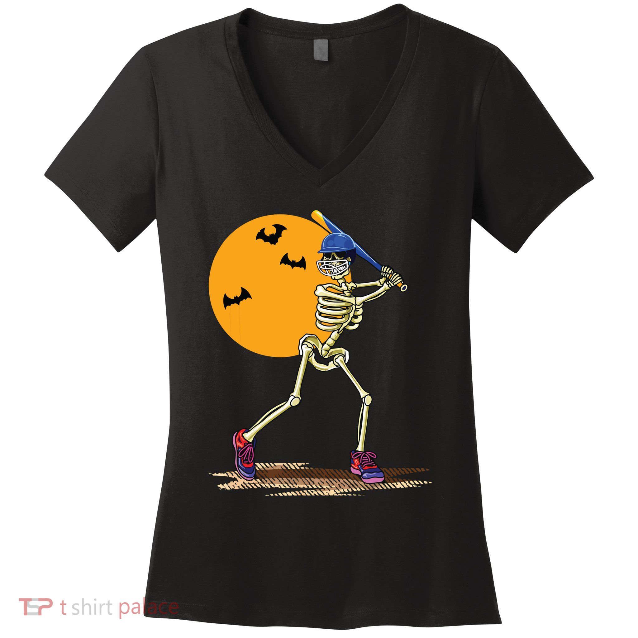 Baseball Skeleton Halloween Boy Baseball Halloween Women's V-Neck T-Shirt