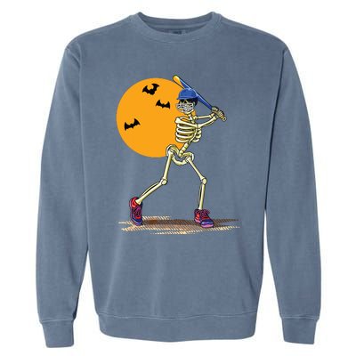 Baseball Skeleton Halloween Boy Baseball Halloween Garment-Dyed Sweatshirt