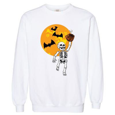 Baseball Skeleton Halloween Boy Baseball Halloween Garment-Dyed Sweatshirt