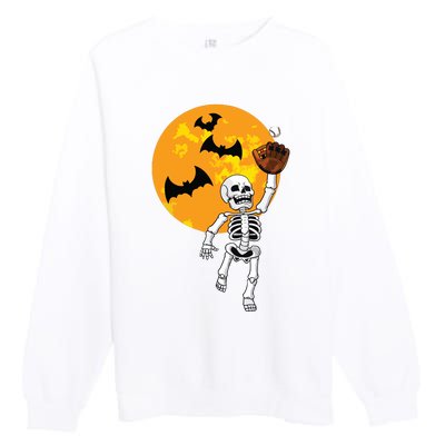 Baseball Skeleton Halloween Boy Baseball Halloween Premium Crewneck Sweatshirt