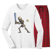 Baseball Skeleton Halloween Boy Baseball Halloween Women's Long Sleeve Flannel Pajama Set 