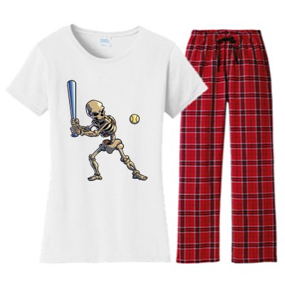 Baseball Skeleton Halloween Boy Baseball Halloween Women's Flannel Pajama Set