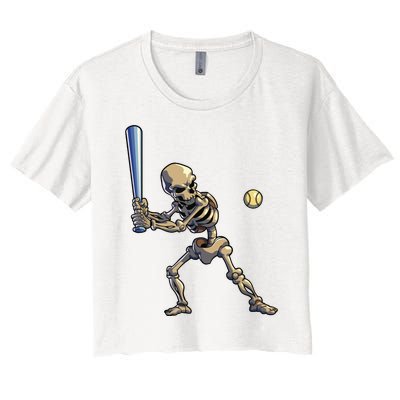 Baseball Skeleton Halloween Boy Baseball Halloween Women's Crop Top Tee