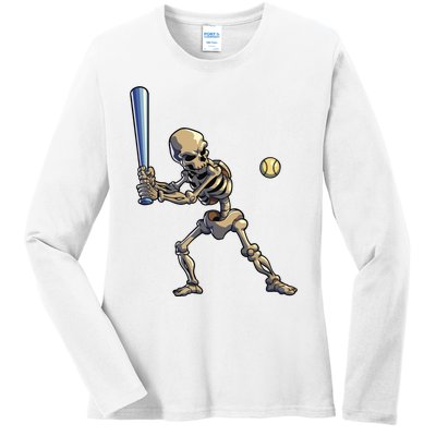 Baseball Skeleton Halloween Boy Baseball Halloween Ladies Long Sleeve Shirt