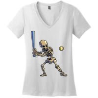 Baseball Skeleton Halloween Boy Baseball Halloween Women's V-Neck T-Shirt