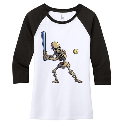 Baseball Skeleton Halloween Boy Baseball Halloween Women's Tri-Blend 3/4-Sleeve Raglan Shirt