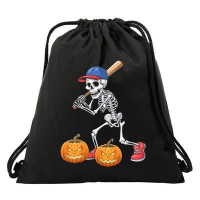 Baseball Skeleton Halloween Funny Baseball Halloween Drawstring Bag