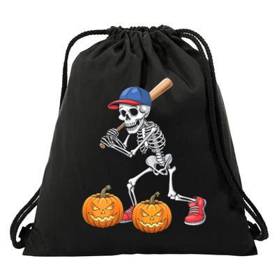 Baseball Skeleton Halloween Funny Baseball Halloween Drawstring Bag