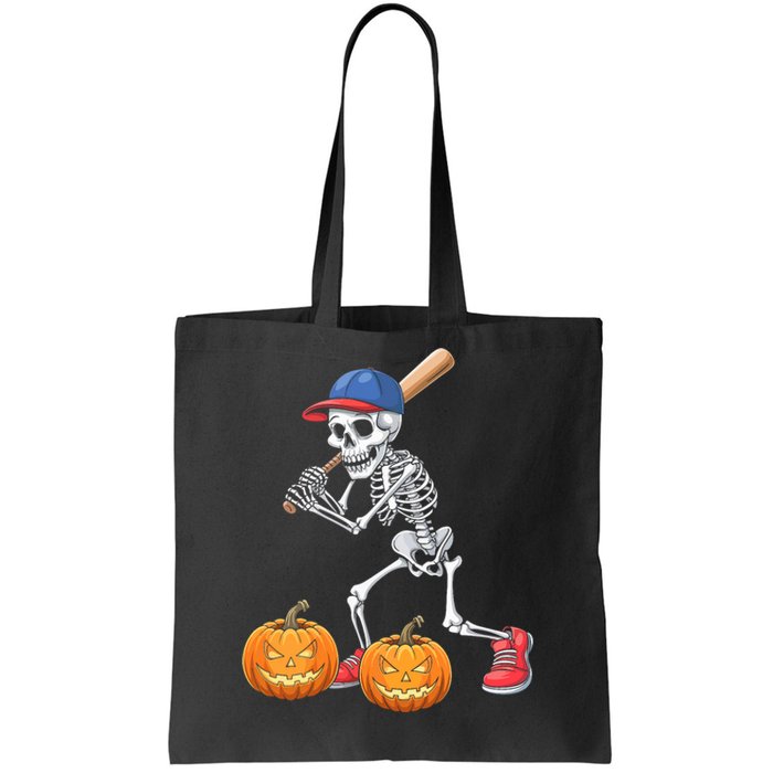 Baseball Skeleton Halloween Funny Baseball Halloween Tote Bag