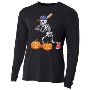 Baseball Skeleton Halloween Funny Baseball Halloween Cooling Performance Long Sleeve Crew