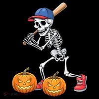 Baseball Skeleton Halloween Funny Baseball Halloween Premium T-Shirt