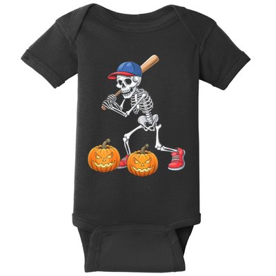 Baseball Skeleton Halloween Funny Baseball Halloween Baby Bodysuit