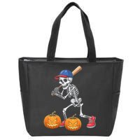 Baseball Skeleton Halloween Funny Baseball Halloween Zip Tote Bag