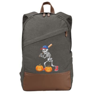 Baseball Skeleton Halloween Funny Baseball Halloween Cotton Canvas Backpack