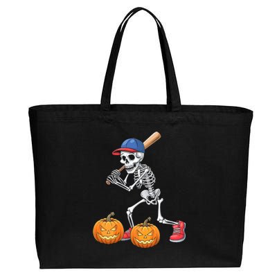 Baseball Skeleton Halloween Funny Baseball Halloween Cotton Canvas Jumbo Tote