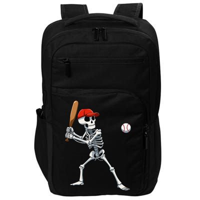 Baseball Skeleton Halloween Skeleton Playing Baseball Impact Tech Backpack