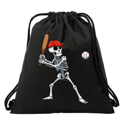 Baseball Skeleton Halloween Skeleton Playing Baseball Drawstring Bag