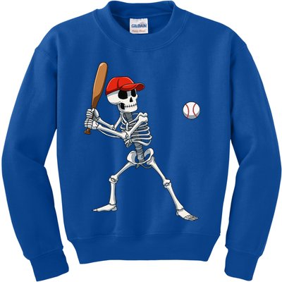 Baseball Skeleton Halloween Skeleton Playing Baseball Kids Sweatshirt