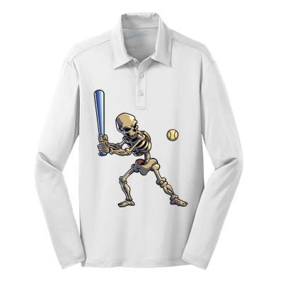 Baseball Skeleton Halloween Boy Baseball Halloween Silk Touch Performance Long Sleeve Polo