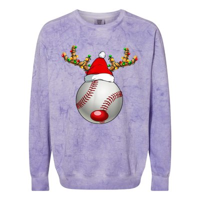 Baseball Santa Hat Reindeer Christmas Lights Men Boys Kids Colorblast Crewneck Sweatshirt