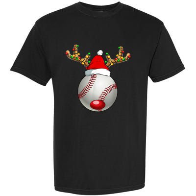 Baseball Santa Hat Reindeer Christmas Lights Men Boys Kids Garment-Dyed Heavyweight T-Shirt