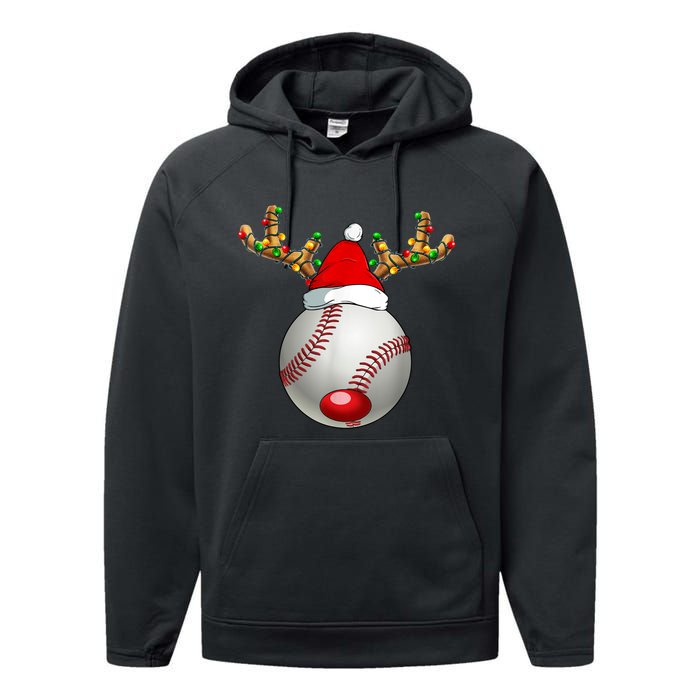 Baseball Santa Hat Reindeer Christmas Lights Men Boys Kids Performance Fleece Hoodie