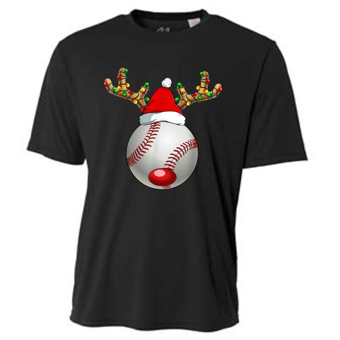 Baseball Santa Hat Reindeer Christmas Lights Men Boys Kids Cooling Performance Crew T-Shirt