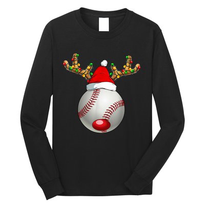 Baseball Santa Hat Reindeer Christmas Lights Men Boys Kids Long Sleeve Shirt