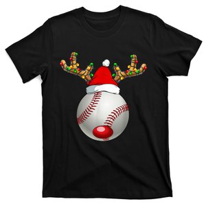 Baseball Santa Hat Reindeer Christmas Lights Men Boys Kids T-Shirt