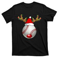 Baseball Santa Hat Reindeer Christmas Lights Men Boys Kids T-Shirt