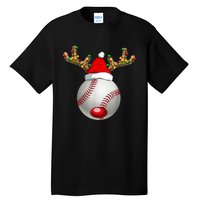 Baseball Santa Hat Reindeer Christmas Lights Men Boys Kids Tall T-Shirt