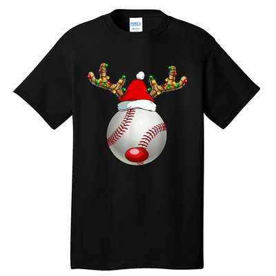 Baseball Santa Hat Reindeer Christmas Lights Men Boys Kids Tall T-Shirt